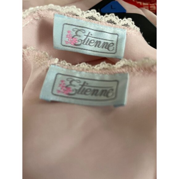 Vintage 1980's Etienne Peignoir Set Nightgown (S) and Robe (S) Pink With Beige - Picture 10 of 10